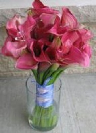 Pink minature calla liies with clear silver crystal sprays.