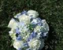  Fragrant white roses with blue hydrangea and delphinium
