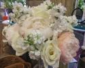 Blush and ivory peony's, white fragrant stock and ivory roses.